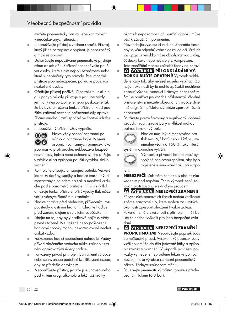 Všeobecná bezpečnostní pravidla | Parkside AIR RATCHET SET PDRS User Manual | Page 30 / 48