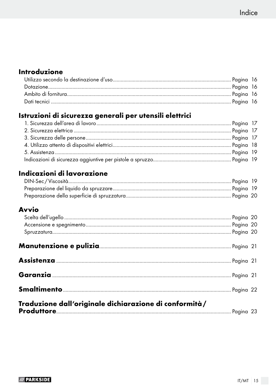 Indice | Parkside PFS 100 C3 User Manual | Page 15 / 52