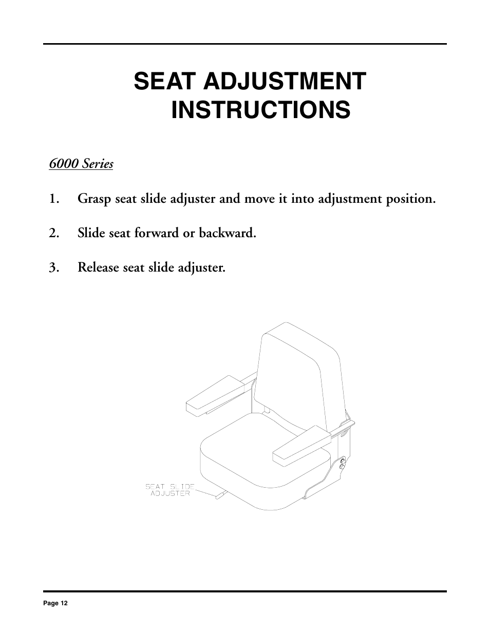 Seat adjustment instructions | Dixon 2000 User Manual | Page 12 / 40