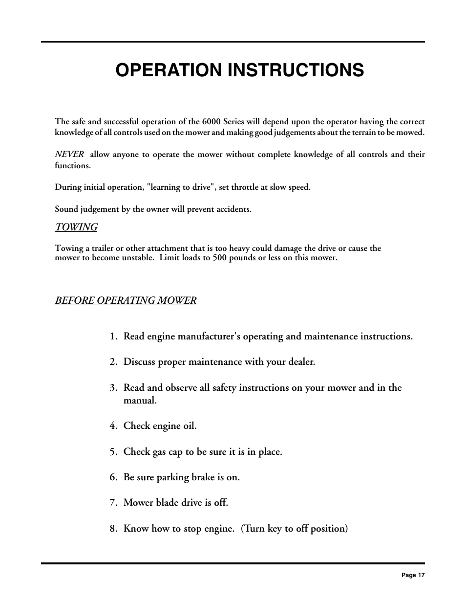 Operation instructions | Dixon 2000 User Manual | Page 17 / 40