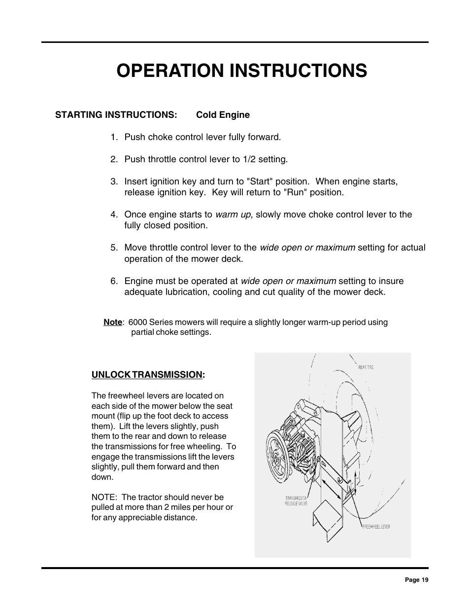 Operation instructions | Dixon 2000 User Manual | Page 19 / 40