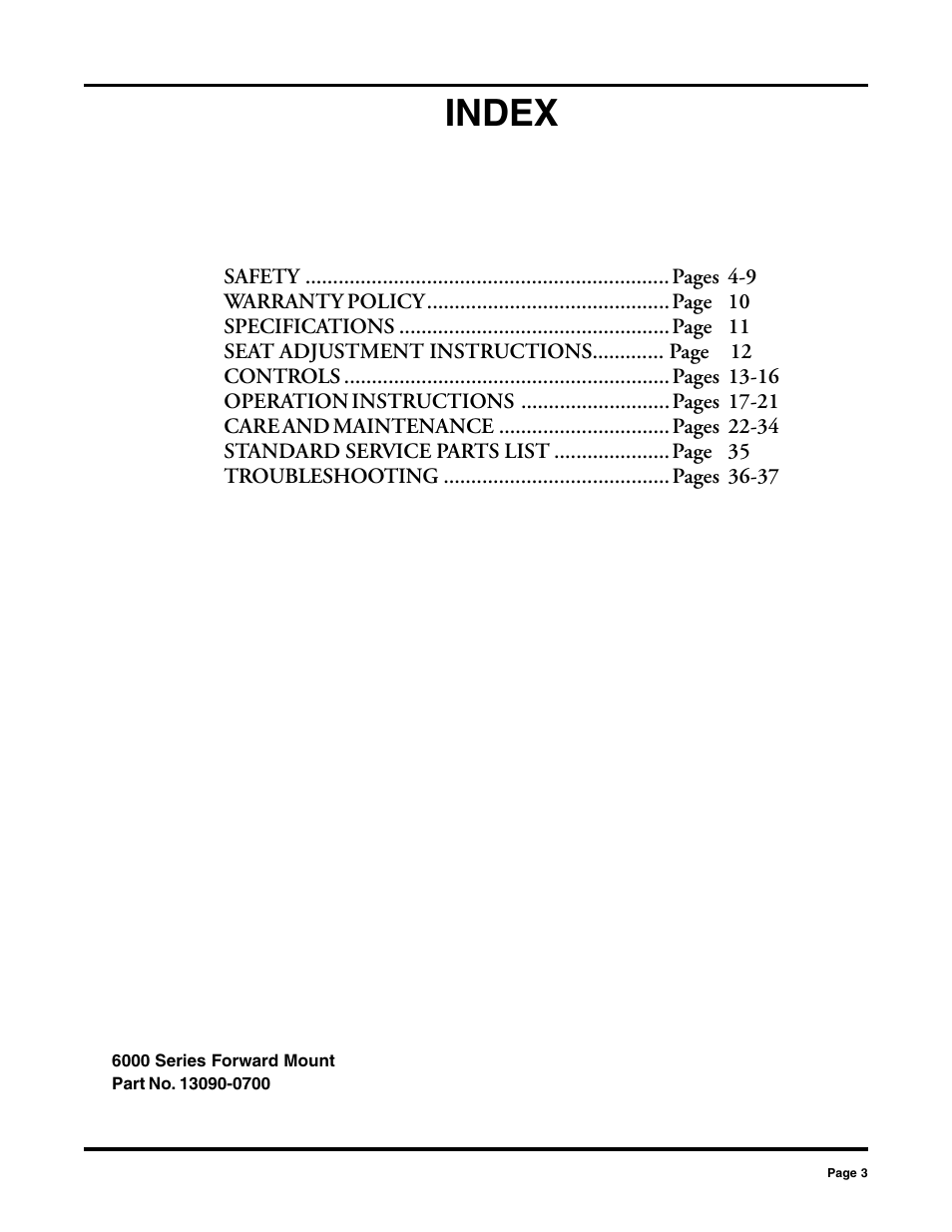 Index | Dixon 2000 User Manual | Page 3 / 40