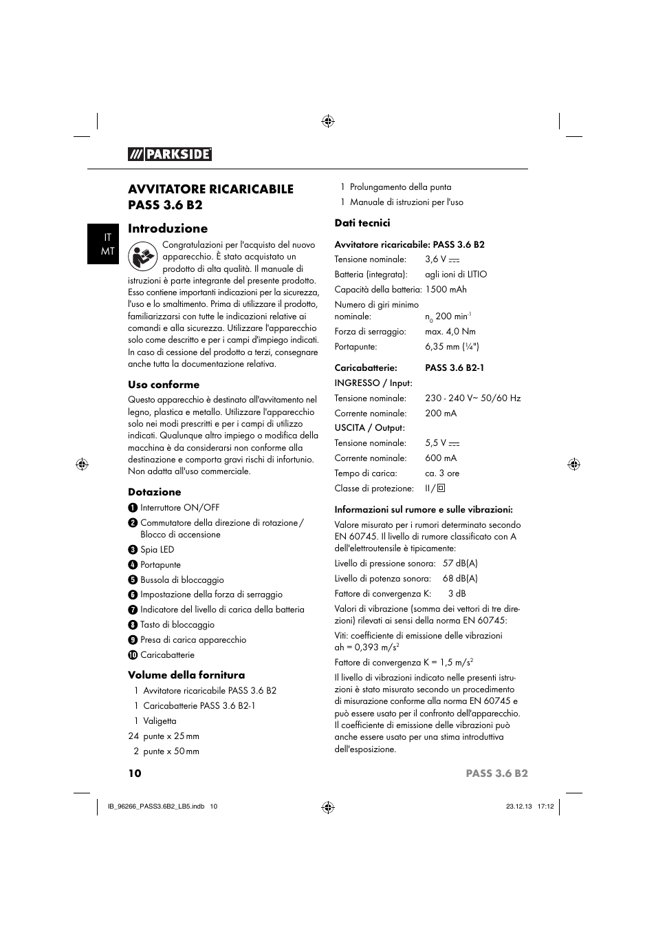 Avvitatore ricaricabile pass 3.6 b2 introduzione | Parkside PASS 3.6 B2 User Manual | Page 13 / 44