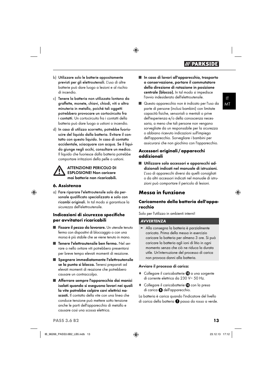 Messa in funzione | Parkside PASS 3.6 B2 User Manual | Page 16 / 44