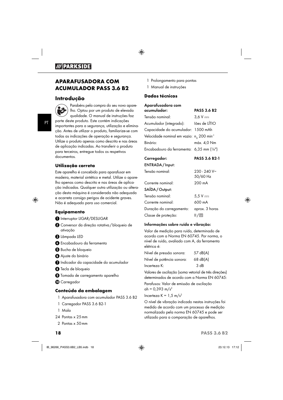 Parkside PASS 3.6 B2 User Manual | Page 21 / 44