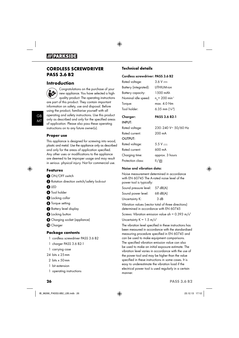 Cordless screwdriver pass 3.6 b2 introduction | Parkside PASS 3.6 B2 User Manual | Page 29 / 44