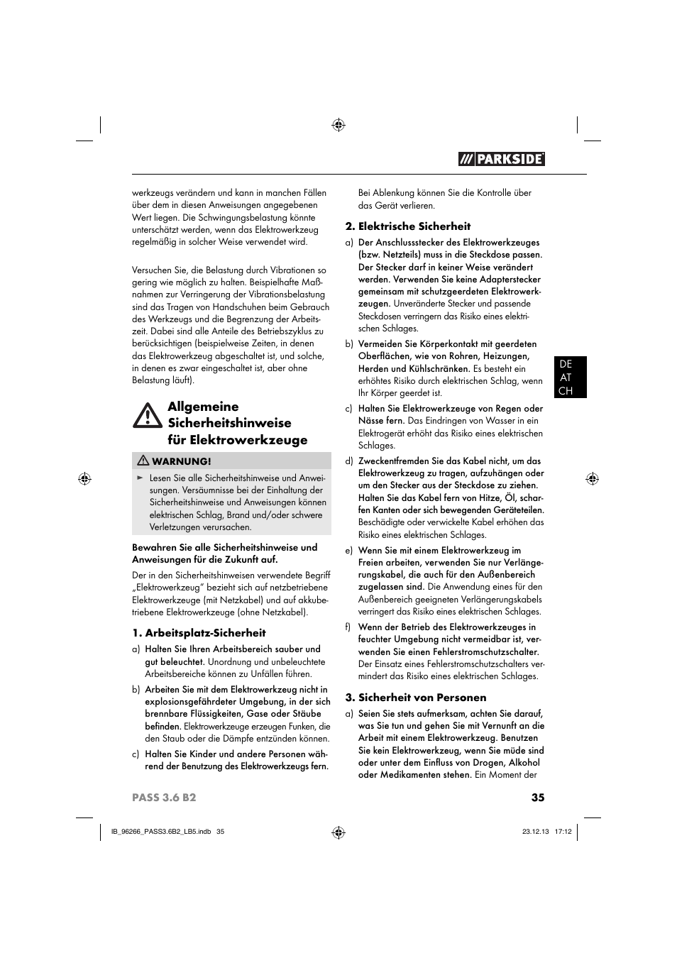 Parkside PASS 3.6 B2 User Manual | Page 38 / 44