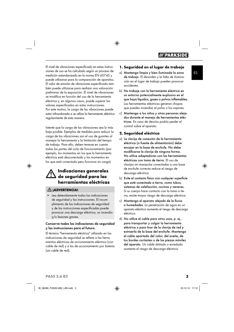 Parkside PASS 3.6 B2 User Manual | Page 6 / 44