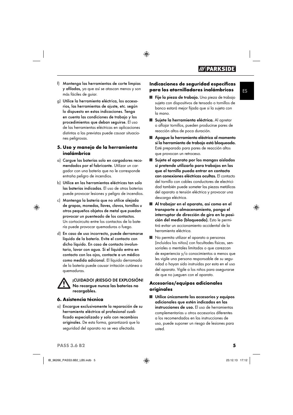 Parkside PASS 3.6 B2 User Manual | Page 8 / 44