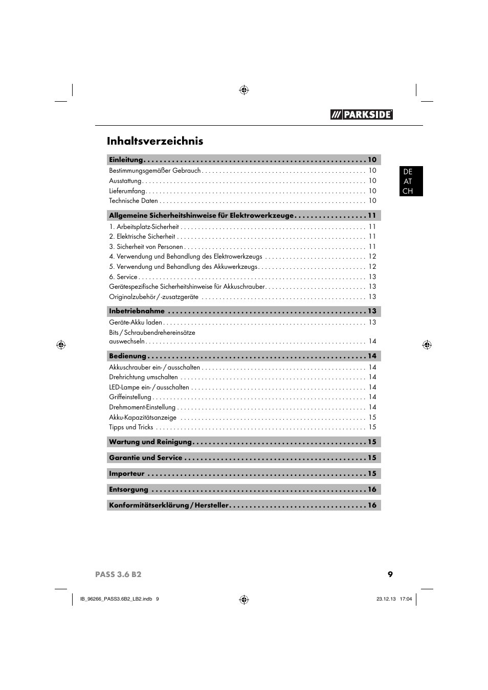 Parkside PASS 3.6 B2 User Manual | Page 12 / 28