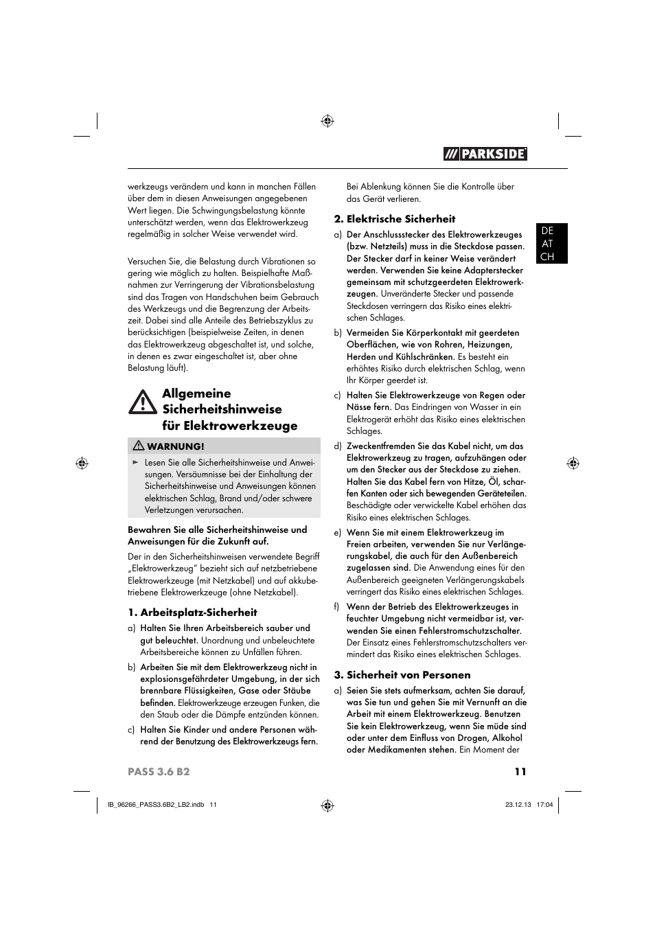 Parkside PASS 3.6 B2 User Manual | Page 14 / 28