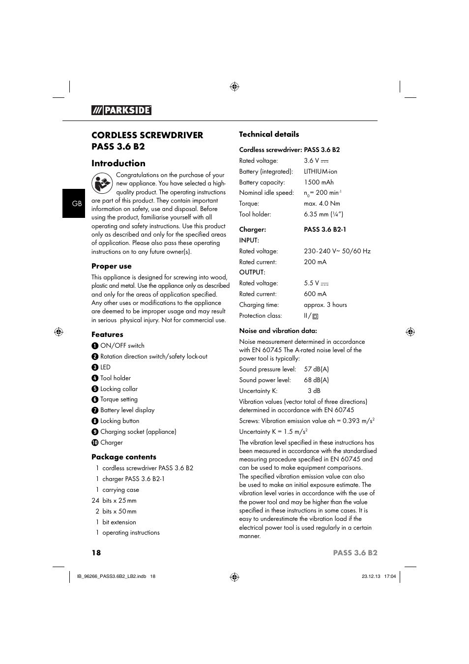 Cordless screwdriver pass 3.6 b2 introduction | Parkside PASS 3.6 B2 User Manual | Page 21 / 28