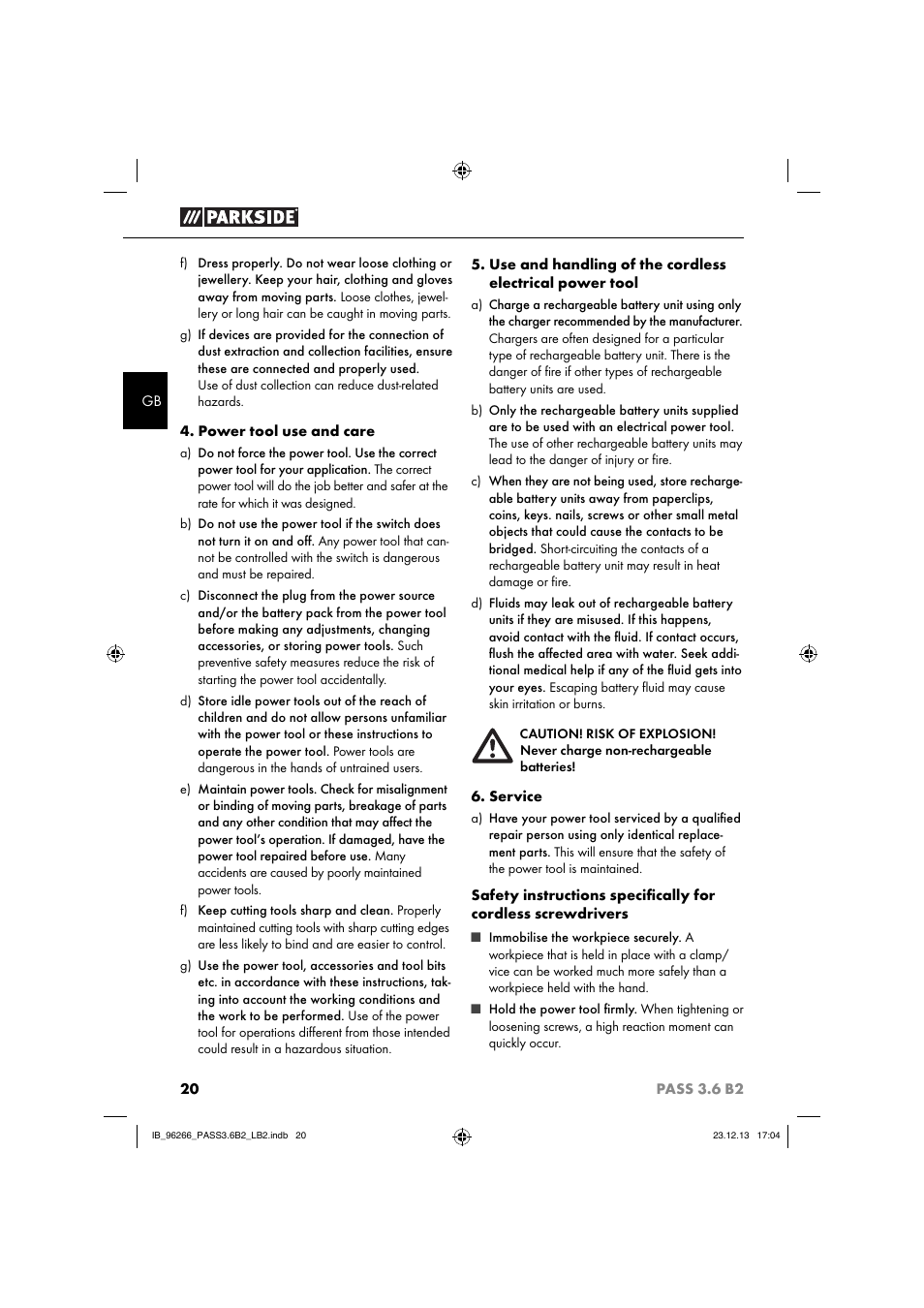 Parkside PASS 3.6 B2 User Manual | Page 23 / 28