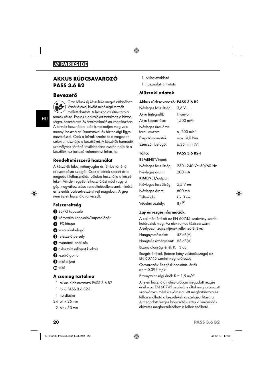 Akkus rúdcsavarozó pass 3.6 b2 bevezető | Parkside PASS 3.6 B2 User Manual | Page 23 / 62