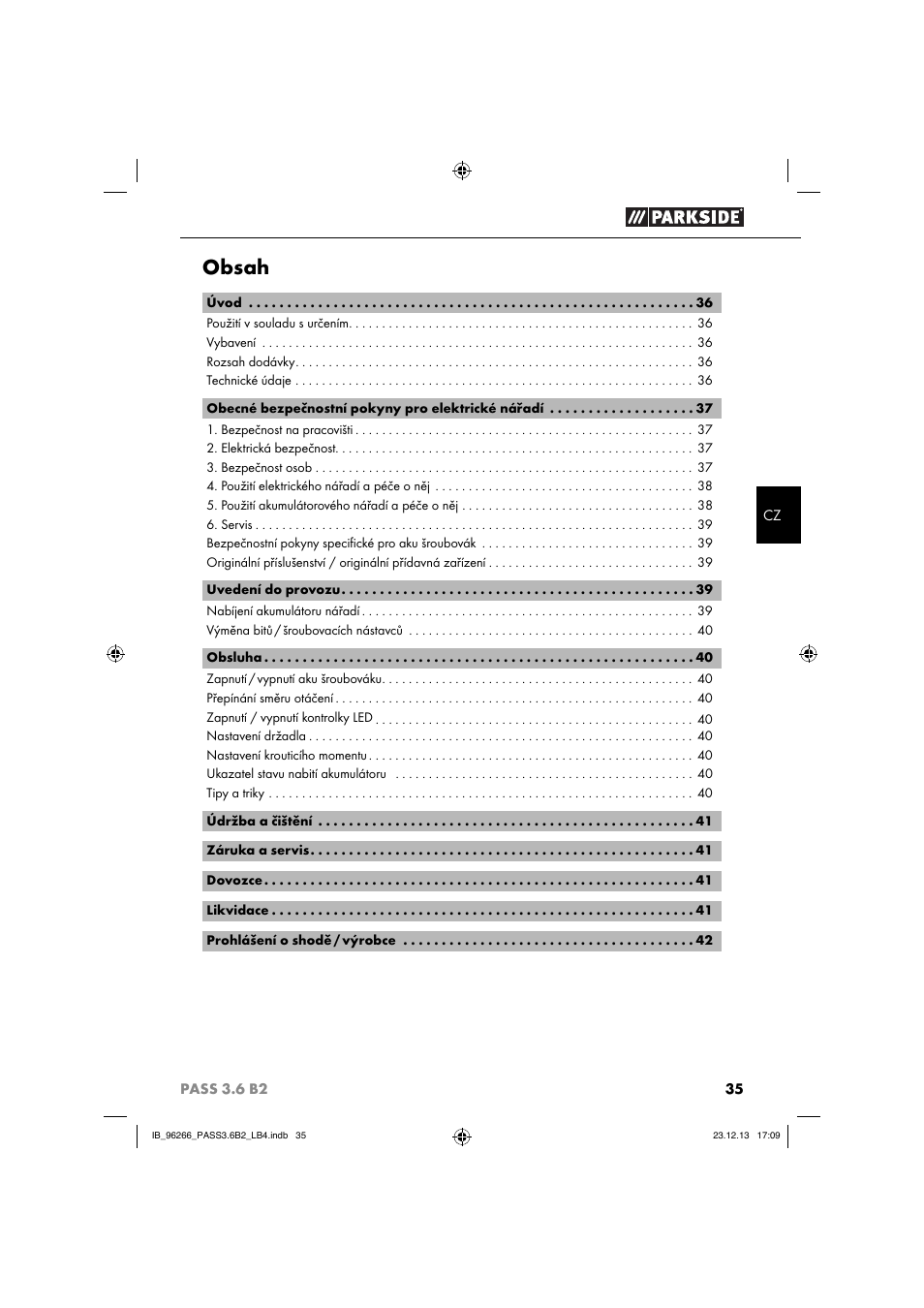 Parkside PASS 3.6 B2 User Manual | Page 38 / 62