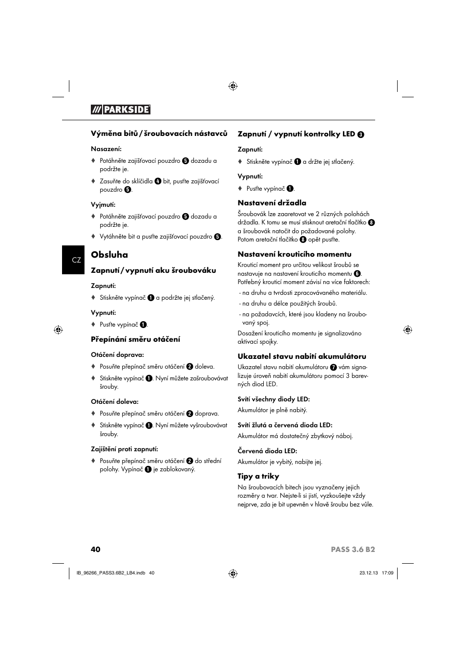 Obsluha | Parkside PASS 3.6 B2 User Manual | Page 43 / 62