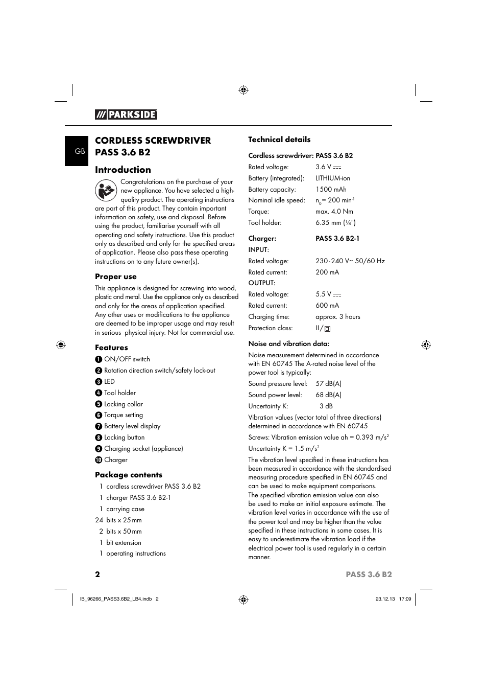 Cordless screwdriver pass 3.6 b2 introduction | Parkside PASS 3.6 B2 User Manual | Page 5 / 62