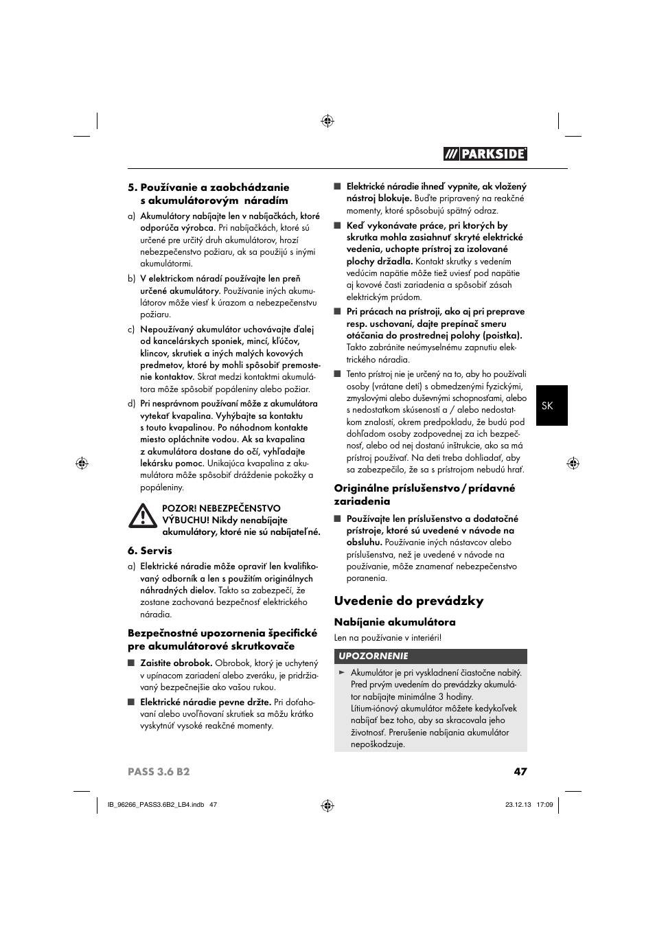 Uvedenie do prevádzky | Parkside PASS 3.6 B2 User Manual | Page 50 / 62
