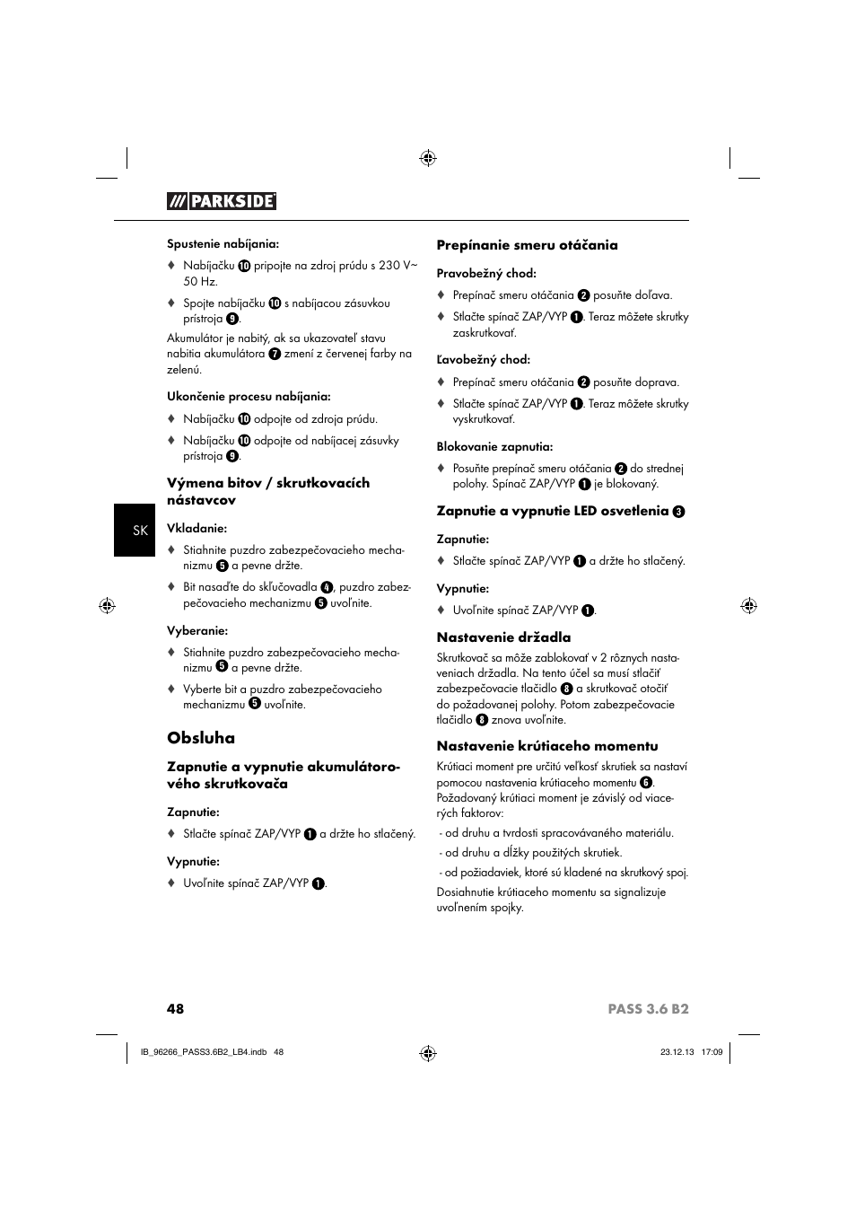 Obsluha | Parkside PASS 3.6 B2 User Manual | Page 51 / 62