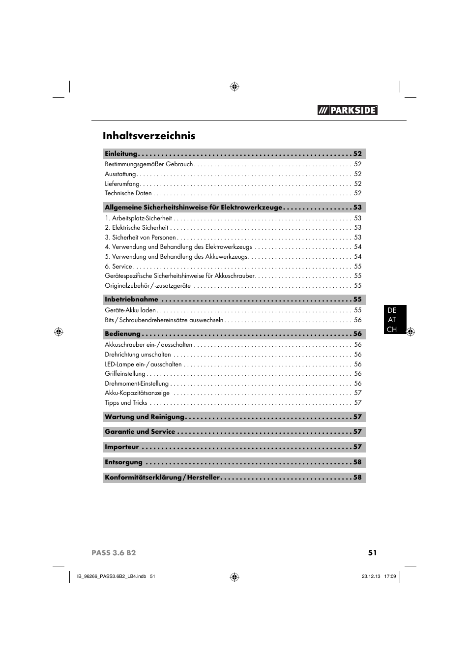 Parkside PASS 3.6 B2 User Manual | Page 54 / 62