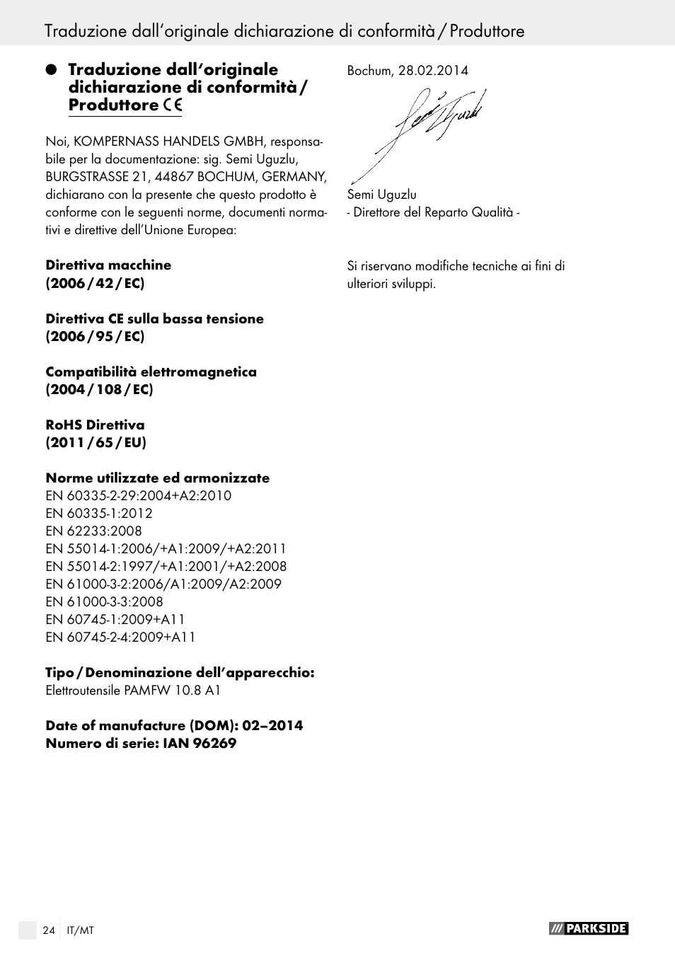 Parkside PAMFW 10.8 A1 User Manual | Page 24 / 45