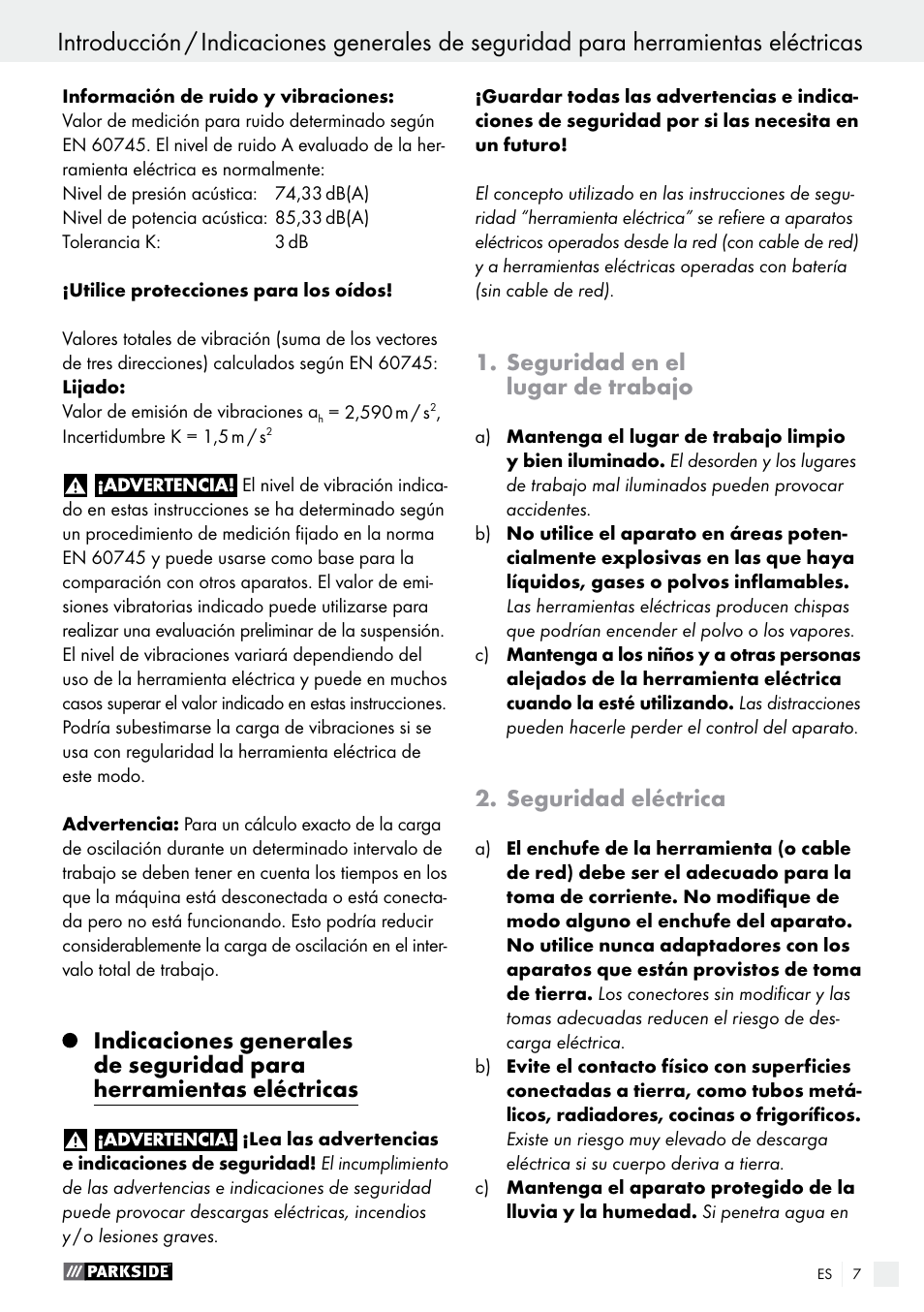 Seguridad en el lugar de trabajo, Seguridad eléctrica | Parkside PAMFW 10.8 A1 User Manual | Page 7 / 45