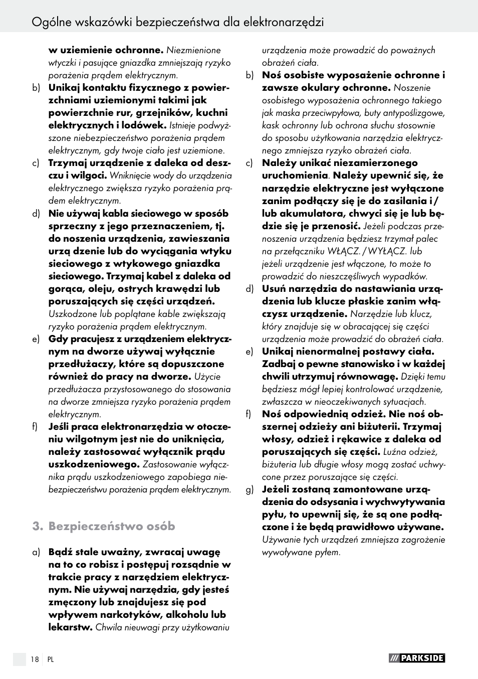 Bezpieczeństwo osób | Parkside PAMFW 10.8 A1 User Manual | Page 18 / 77