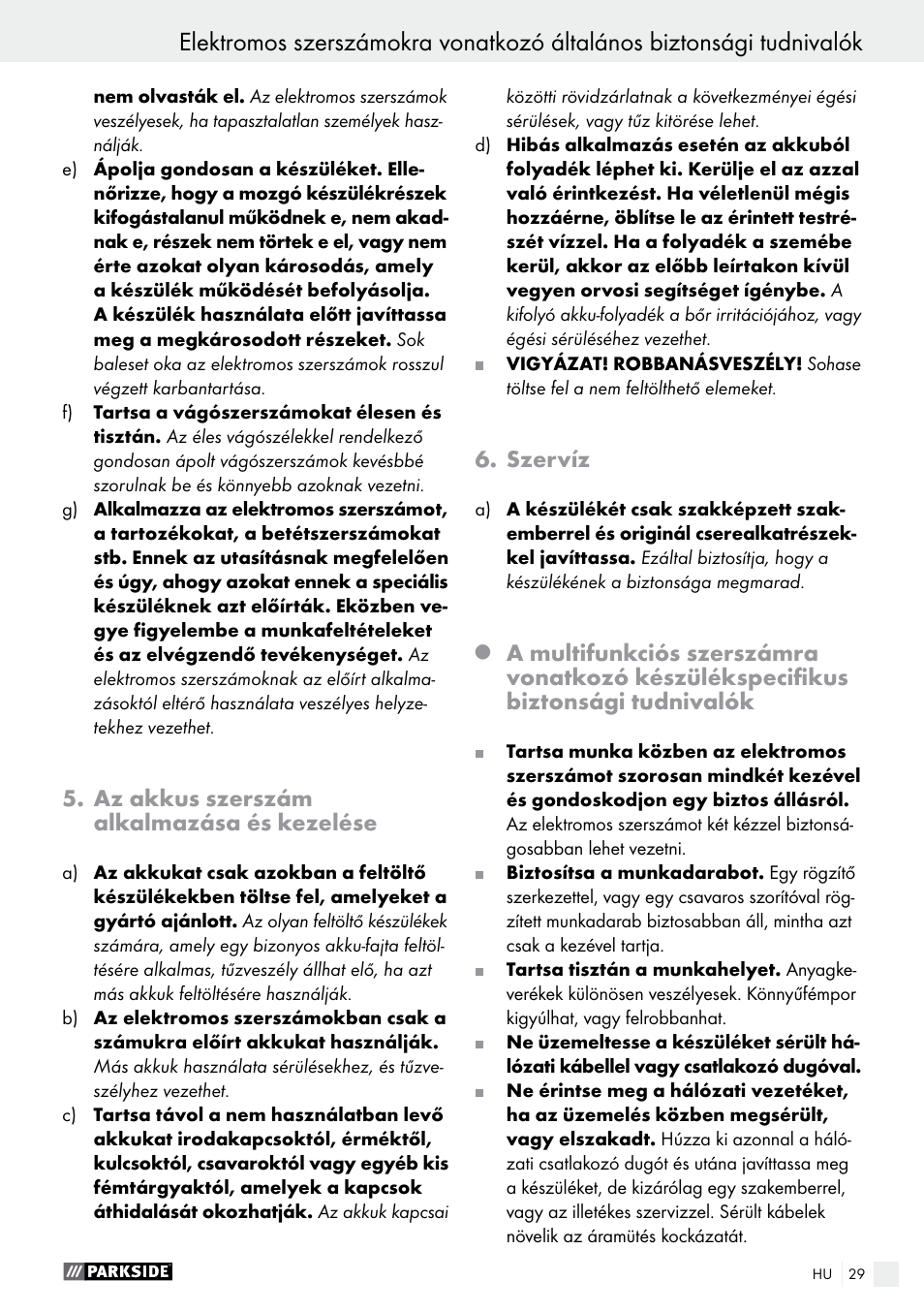 Az akkus szerszám alkalmazása és kezelése, Szervíz | Parkside PAMFW 10.8 A1 User Manual | Page 29 / 77