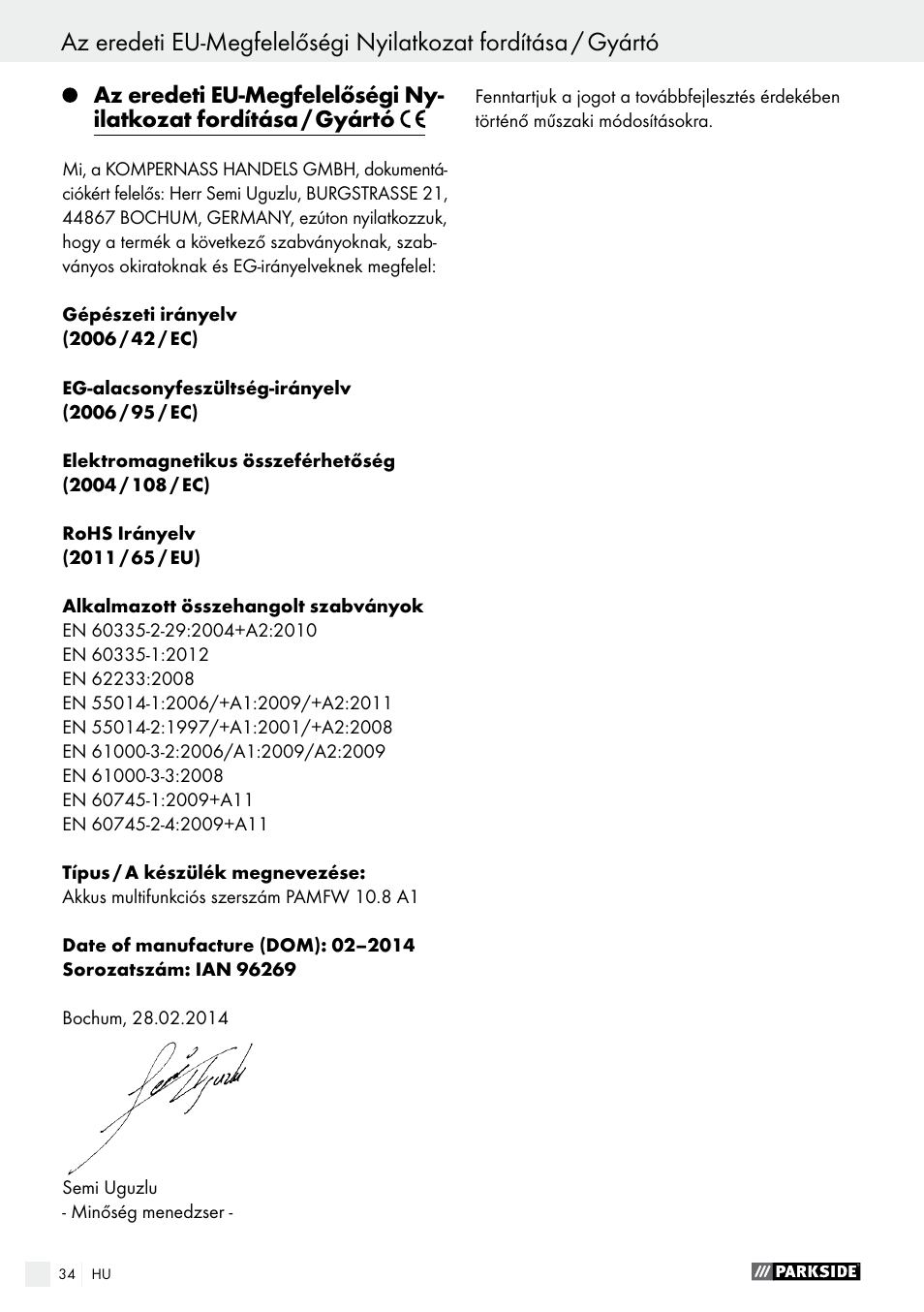 Parkside PAMFW 10.8 A1 User Manual | Page 34 / 77