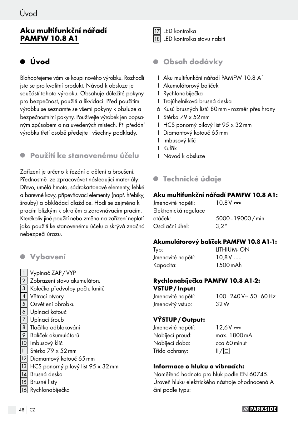 Parkside PAMFW 10.8 A1 User Manual | Page 48 / 77