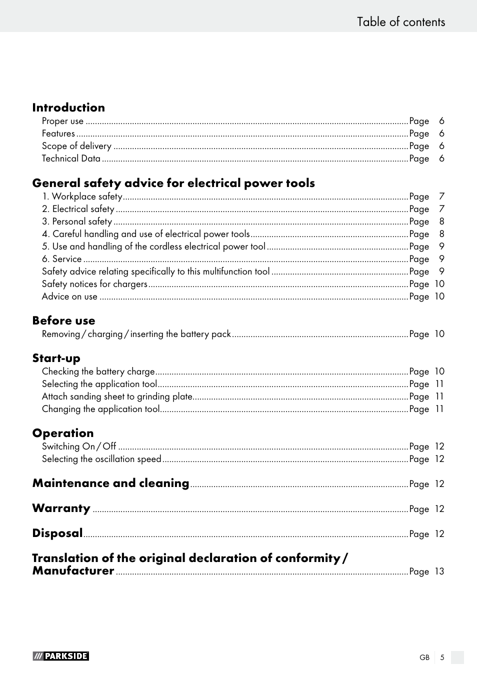 Parkside PAMFW 10.8 A1 User Manual | Page 5 / 77