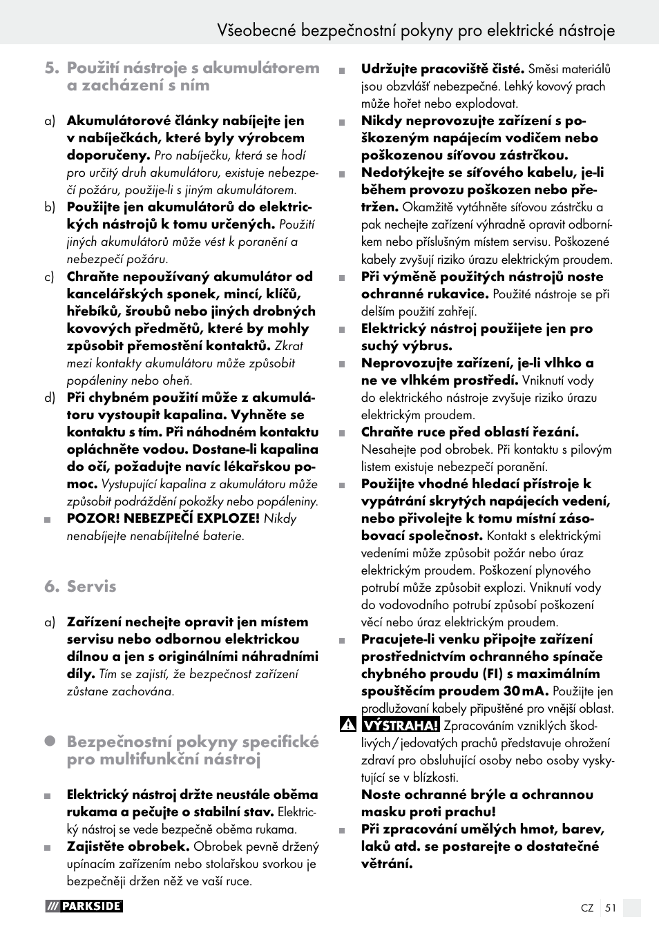 Použití nástroje s akumulátorem a zacházení s ním, Servis | Parkside PAMFW 10.8 A1 User Manual | Page 51 / 77