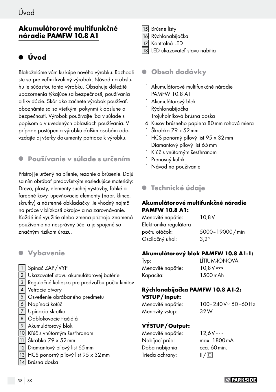 Parkside PAMFW 10.8 A1 User Manual | Page 58 / 77