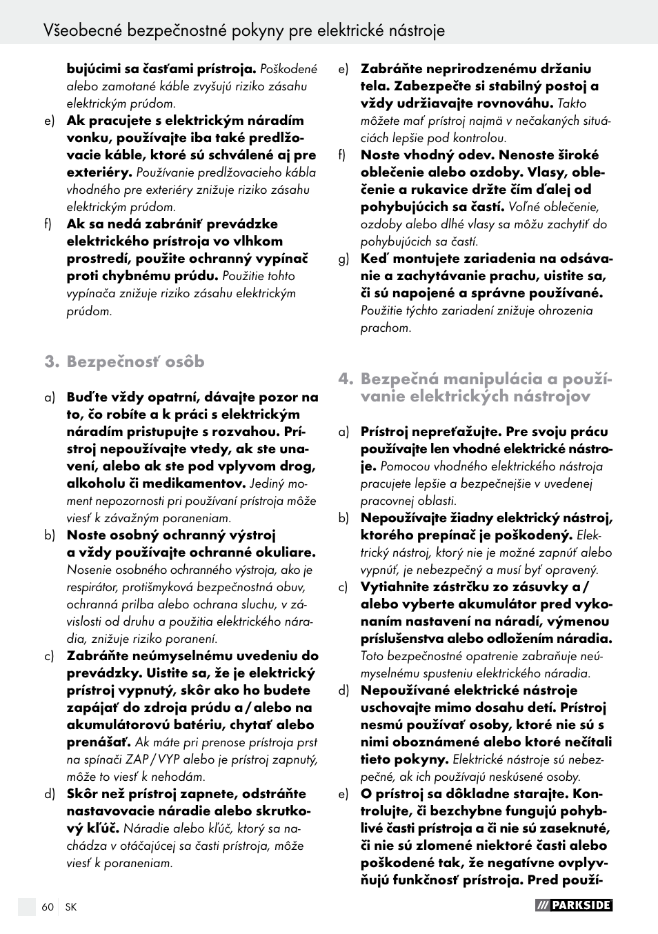Bezpečnosť osôb | Parkside PAMFW 10.8 A1 User Manual | Page 60 / 77