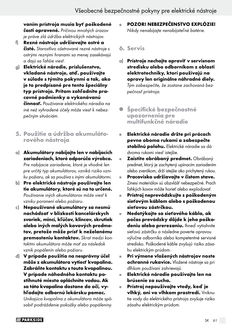 Použitie a údržba akumuláto- rového nástroja, Servis | Parkside PAMFW 10.8 A1 User Manual | Page 61 / 77