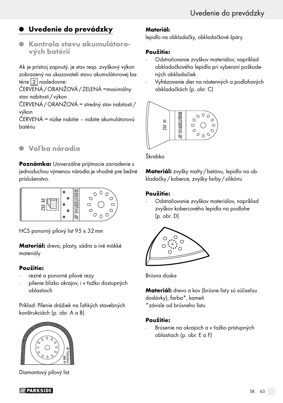 Voľba náradia | Parkside PAMFW 10.8 A1 User Manual | Page 63 / 77