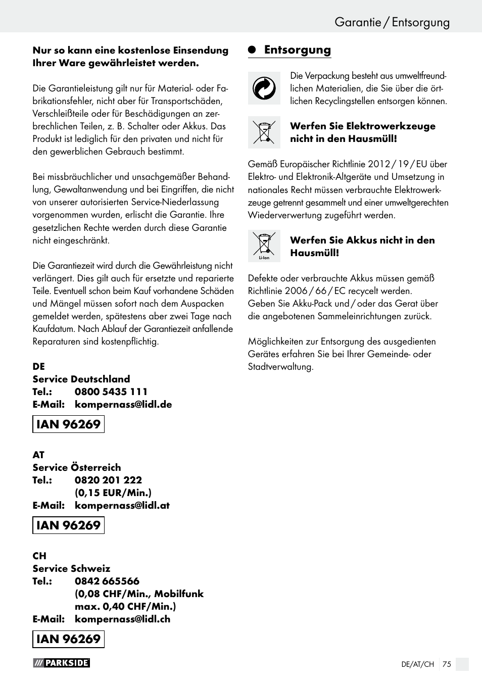 Parkside PAMFW 10.8 A1 User Manual | Page 75 / 77
