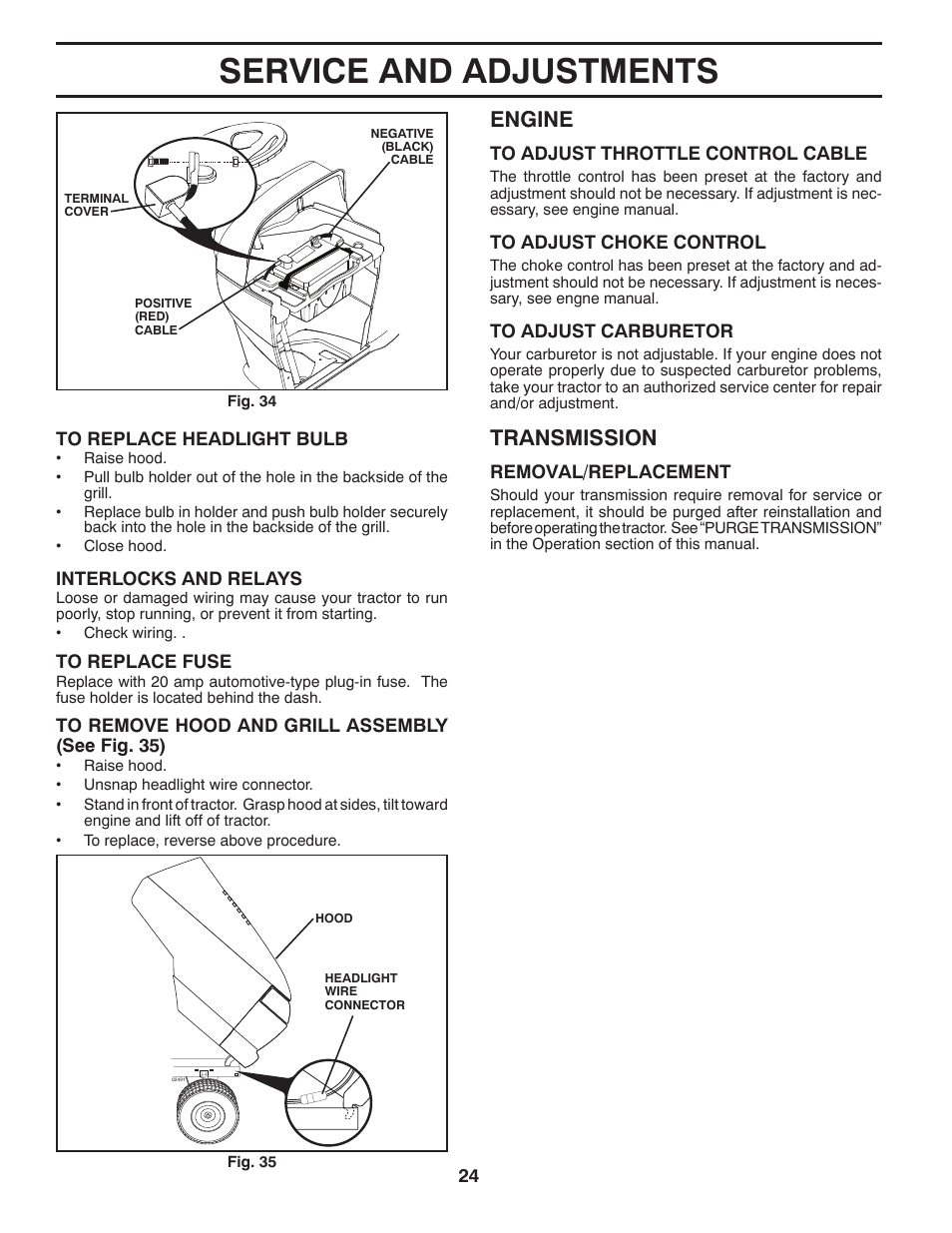 Service and adjustments, Engine, Transmission | Dixon 433616 User Manual | Page 24 / 30