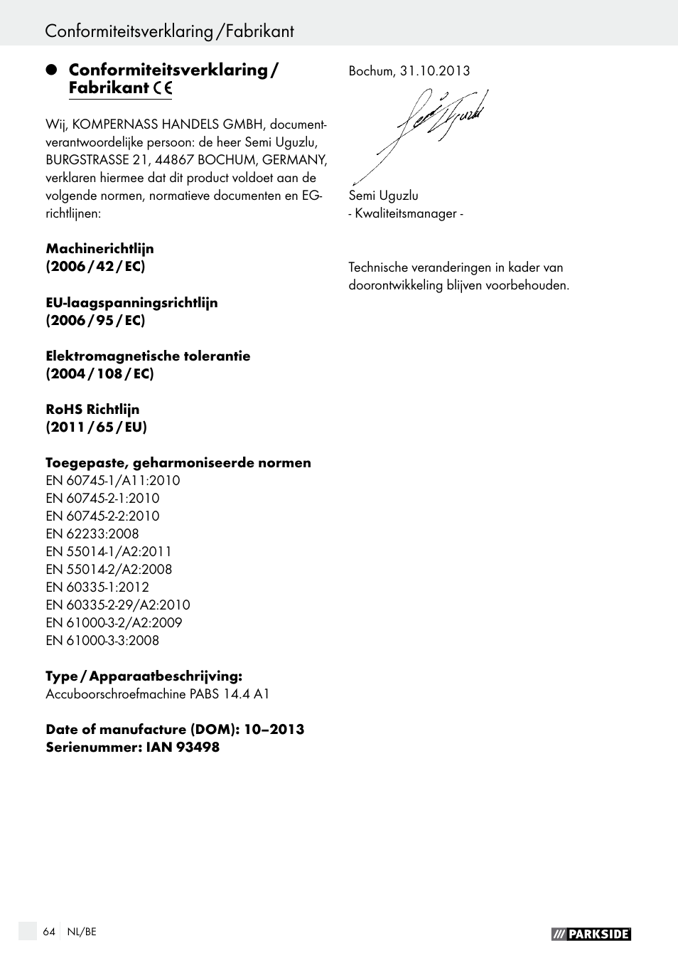 Parkside PABS 14.4 A1 User Manual | Page 64 / 75