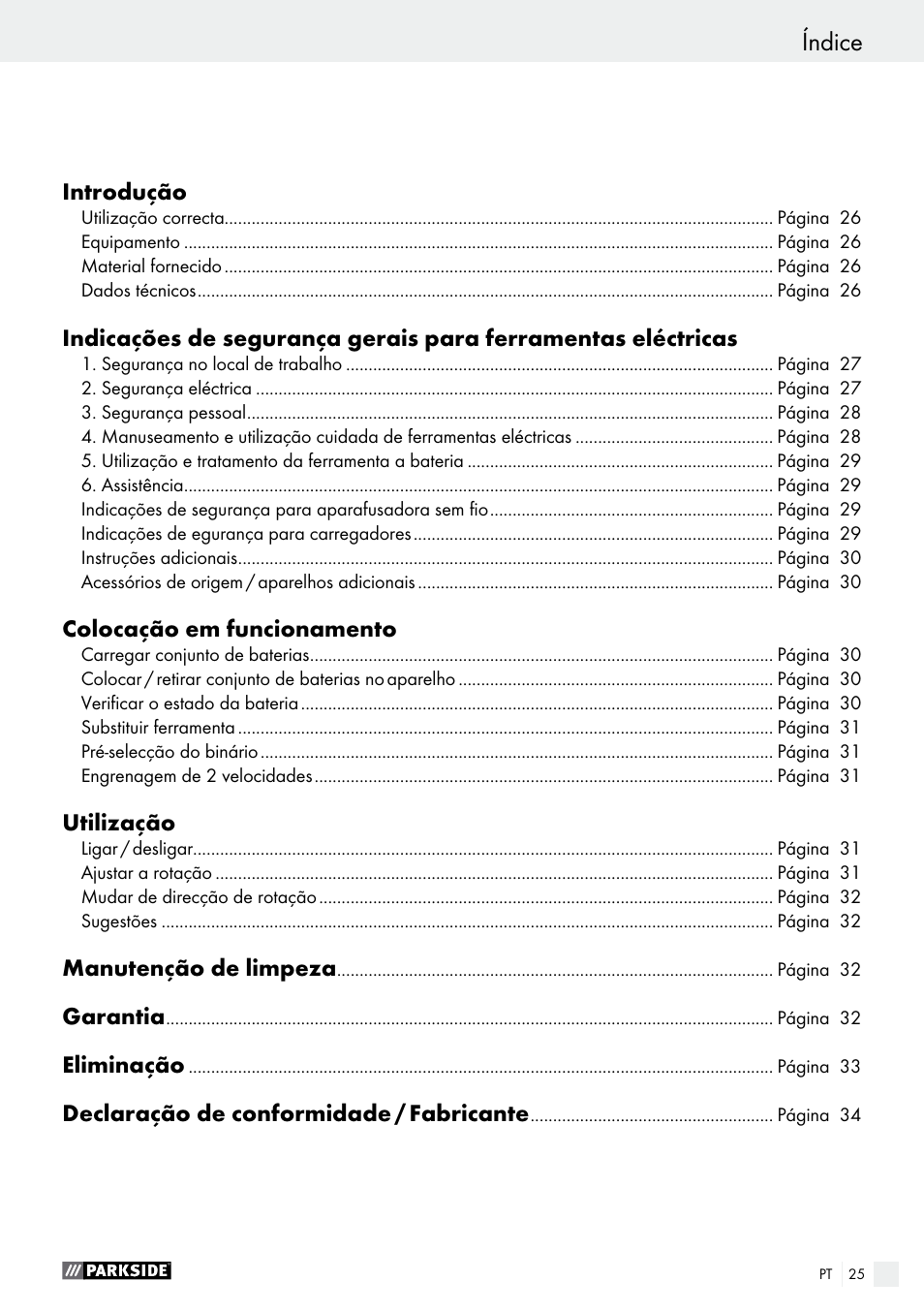 Dichiarazione di conformità / produttore, Índice | Parkside PABS 14.4 A1 User Manual | Page 25 / 55