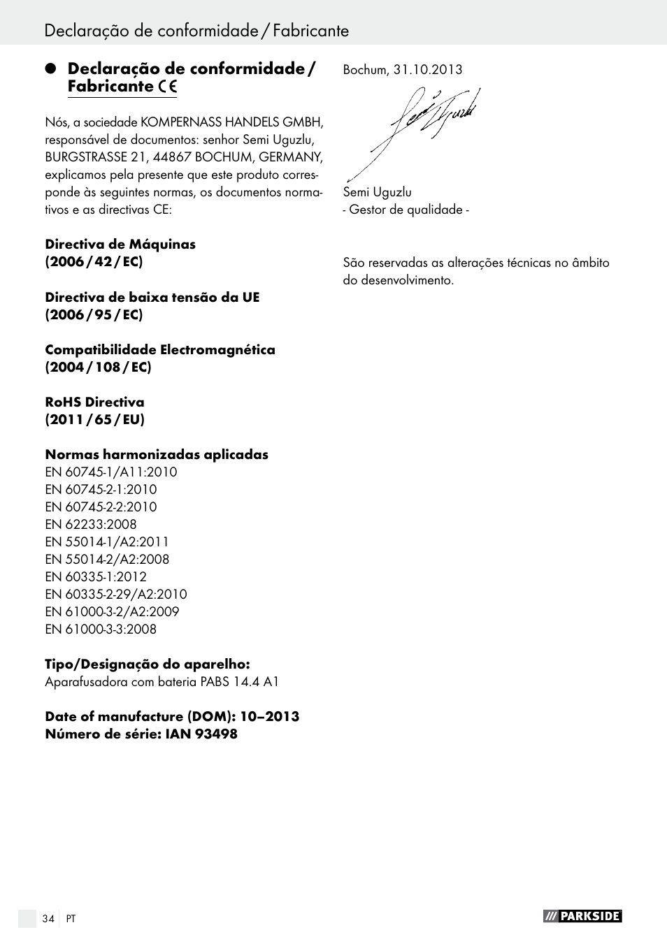 Parkside PABS 14.4 A1 User Manual | Page 34 / 55