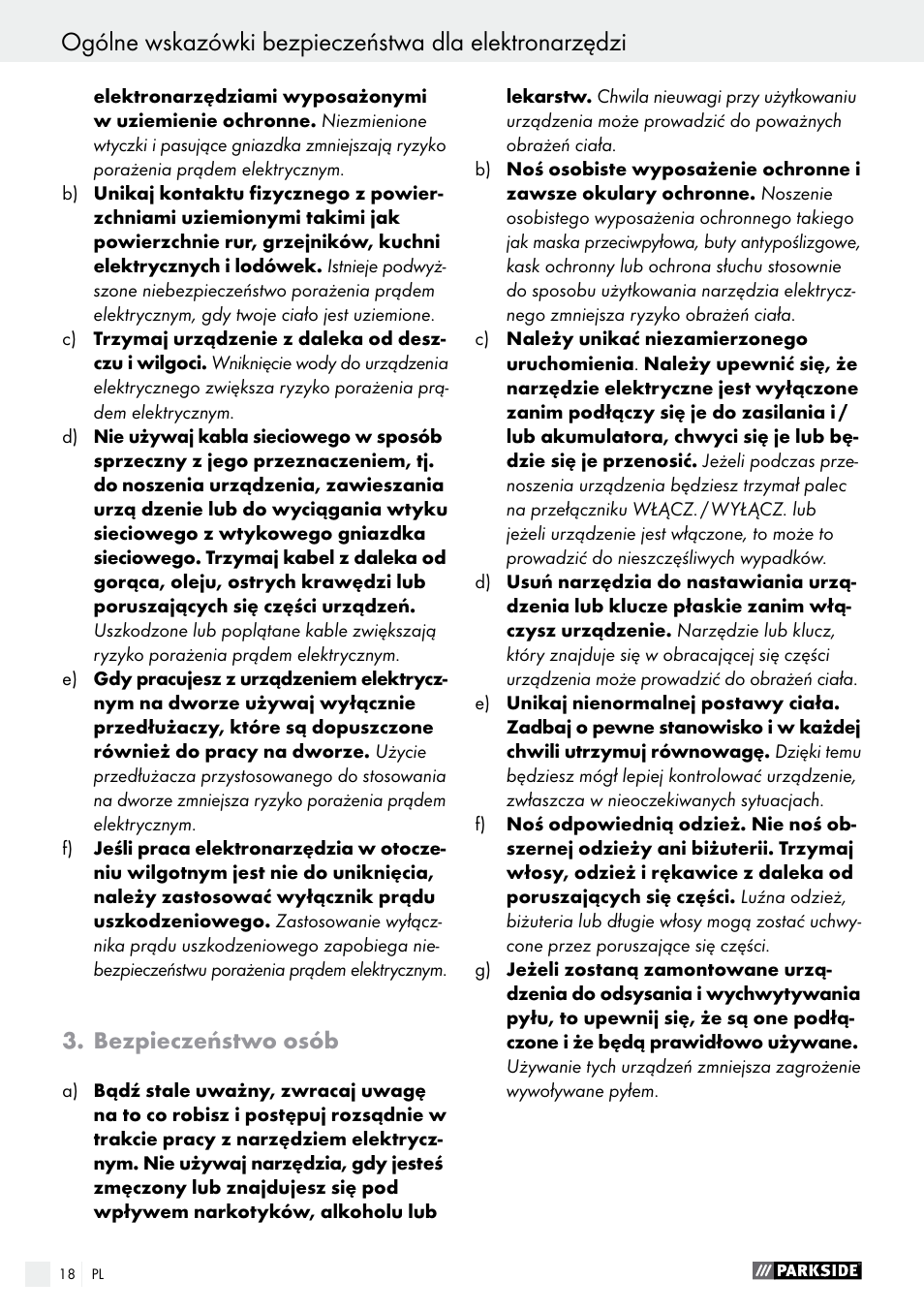 Bezpieczeństwo osób | Parkside PABS 14.4 A1 User Manual | Page 18 / 77