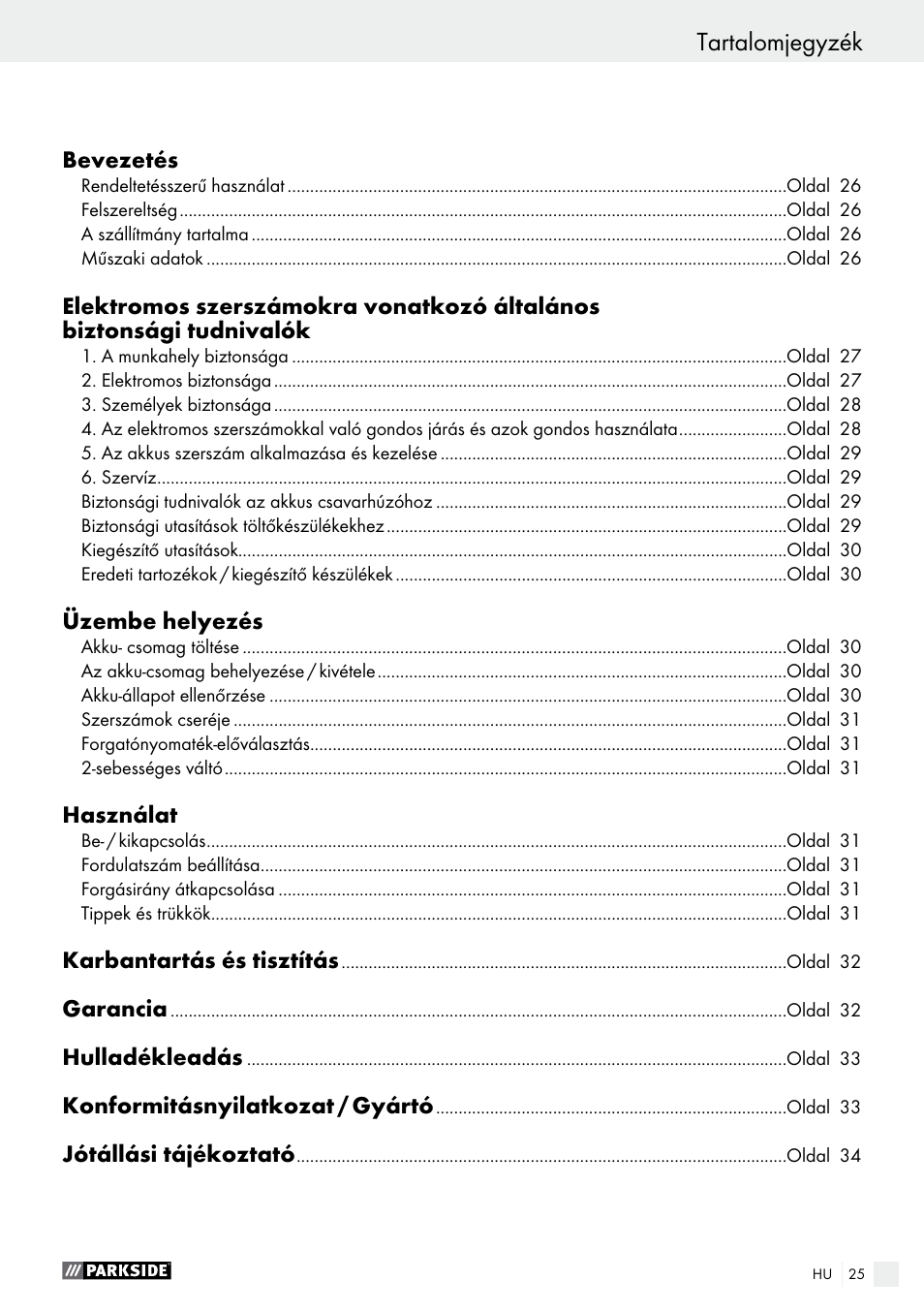 Tartalomjegyzék | Parkside PABS 14.4 A1 User Manual | Page 25 / 77