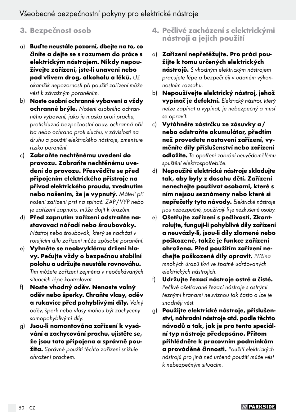 Bezpečnost osob | Parkside PABS 14.4 A1 User Manual | Page 50 / 77