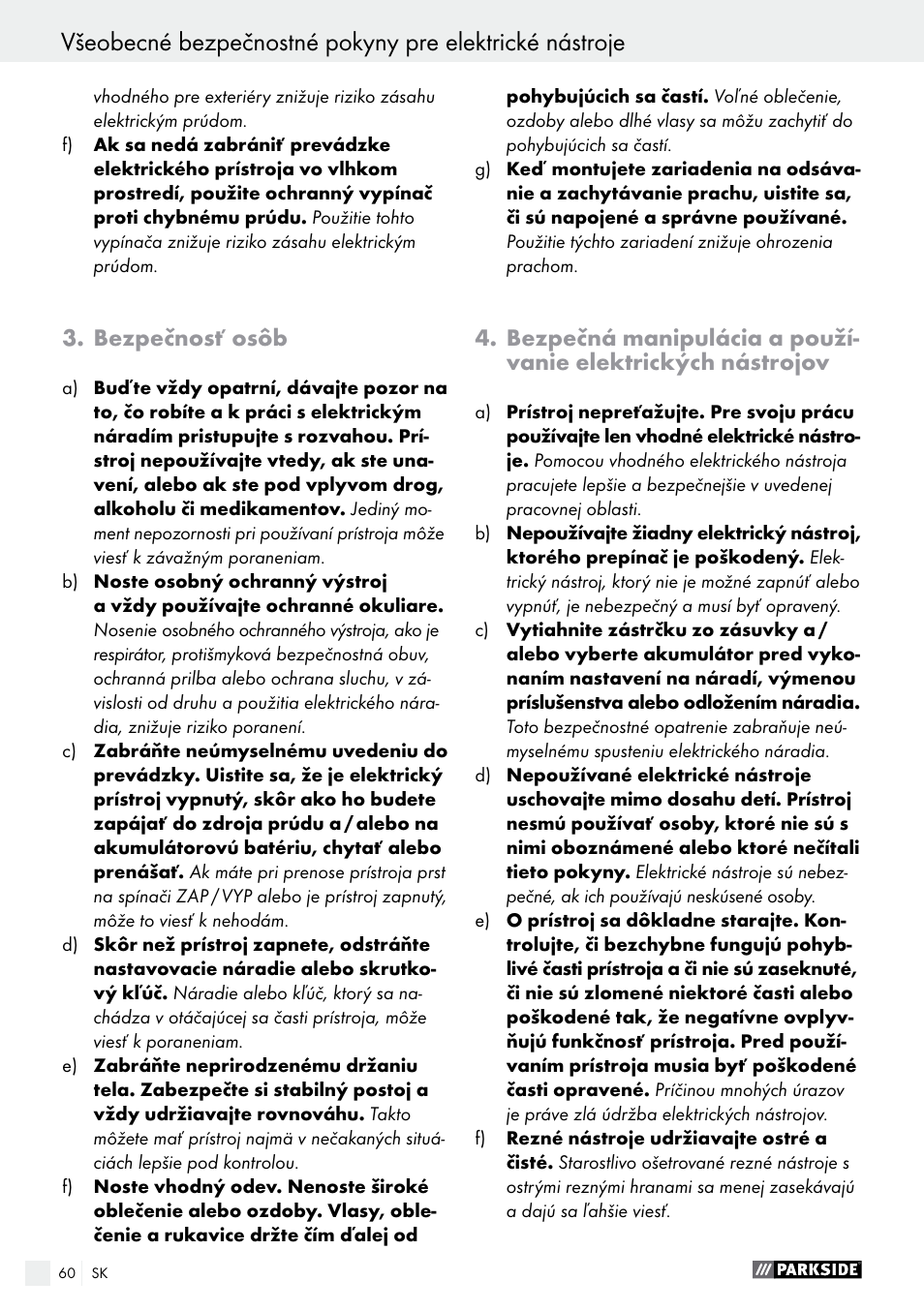 Bezpečnosť osôb | Parkside PABS 14.4 A1 User Manual | Page 60 / 77