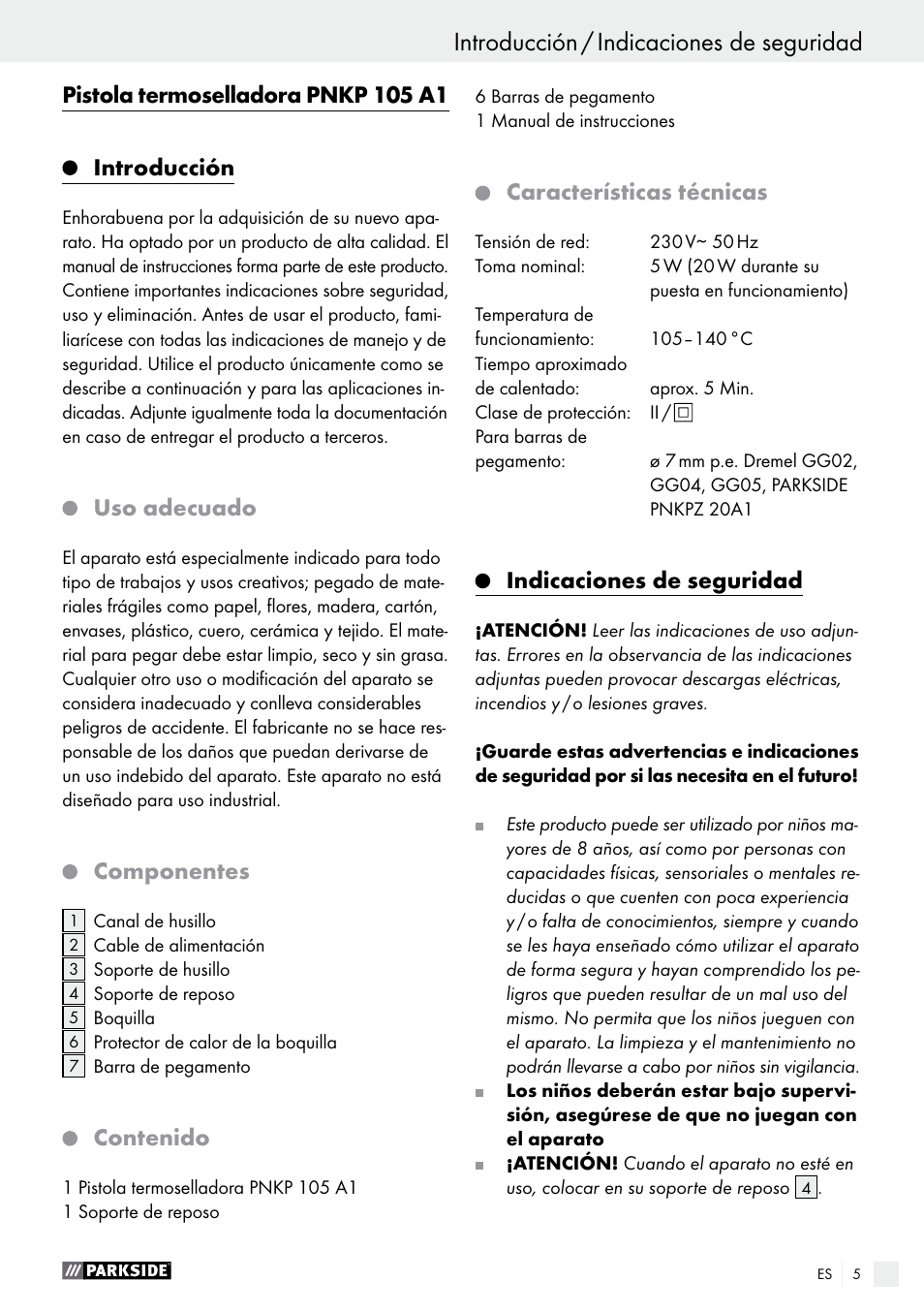 Parkside PNKP 105 A1 User Manual | Page 5 / 20