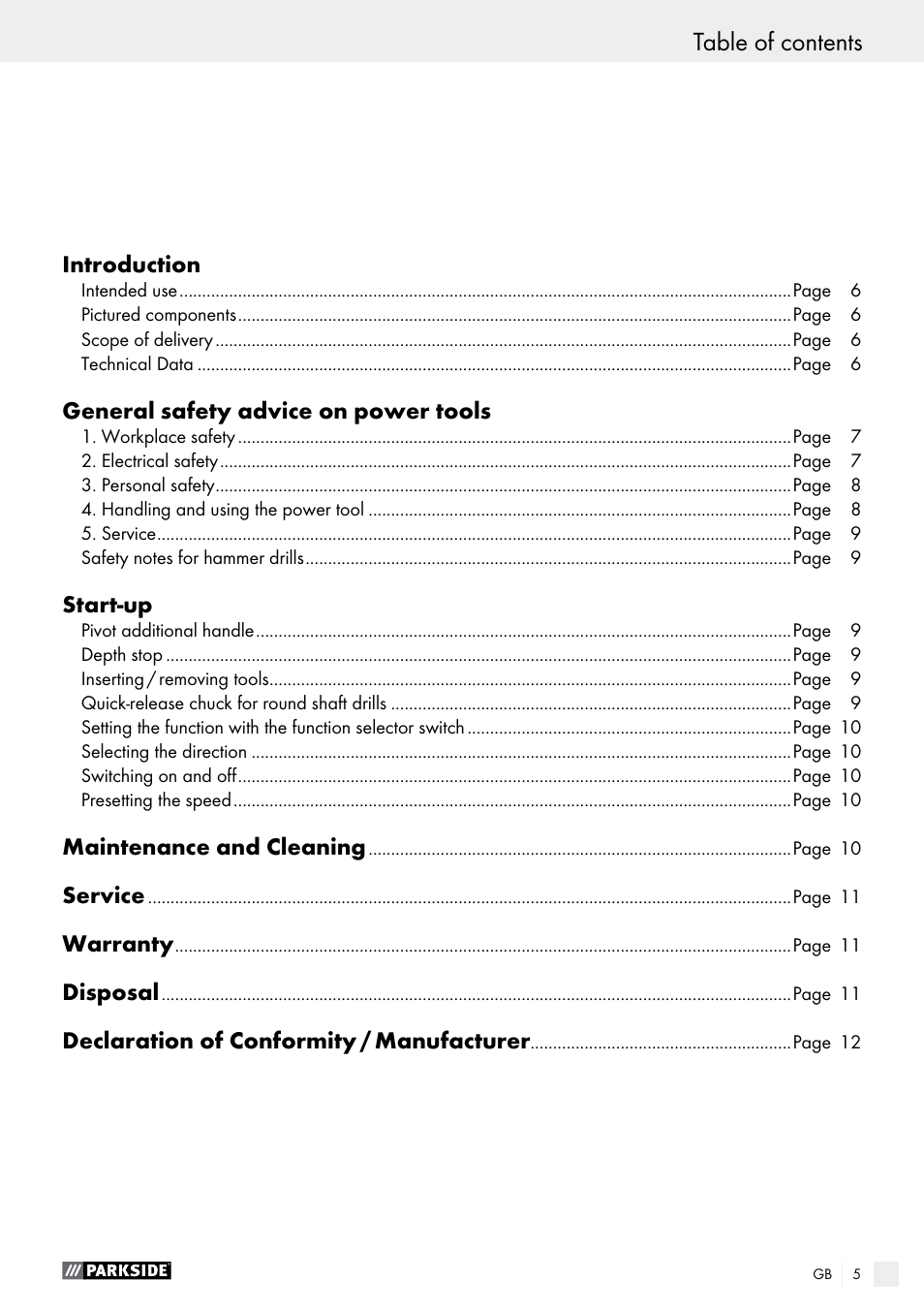 Parkside PBH 1050 A1 User Manual | Page 5 / 68