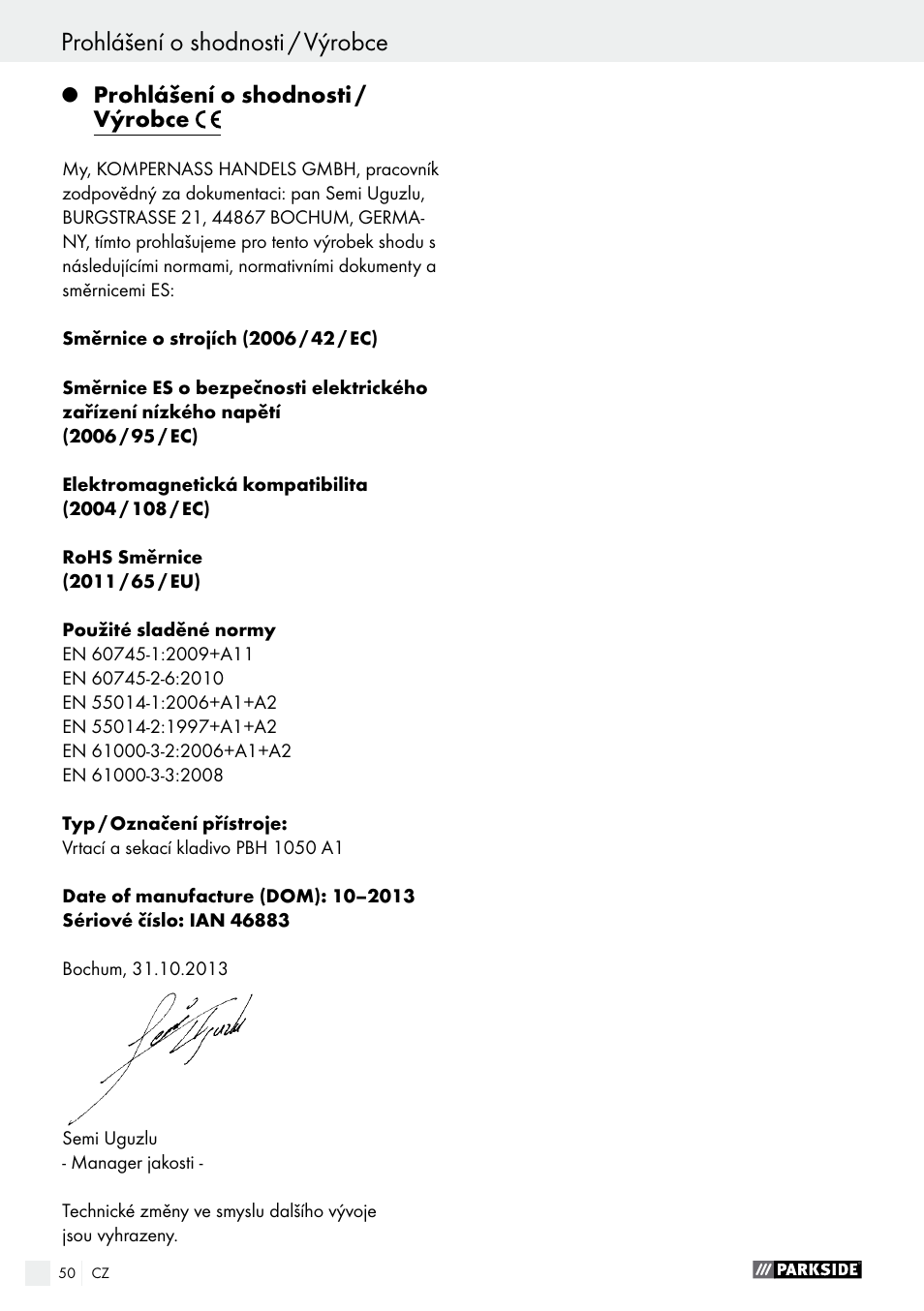 Parkside PBH 1050 A1 User Manual | Page 50 / 68