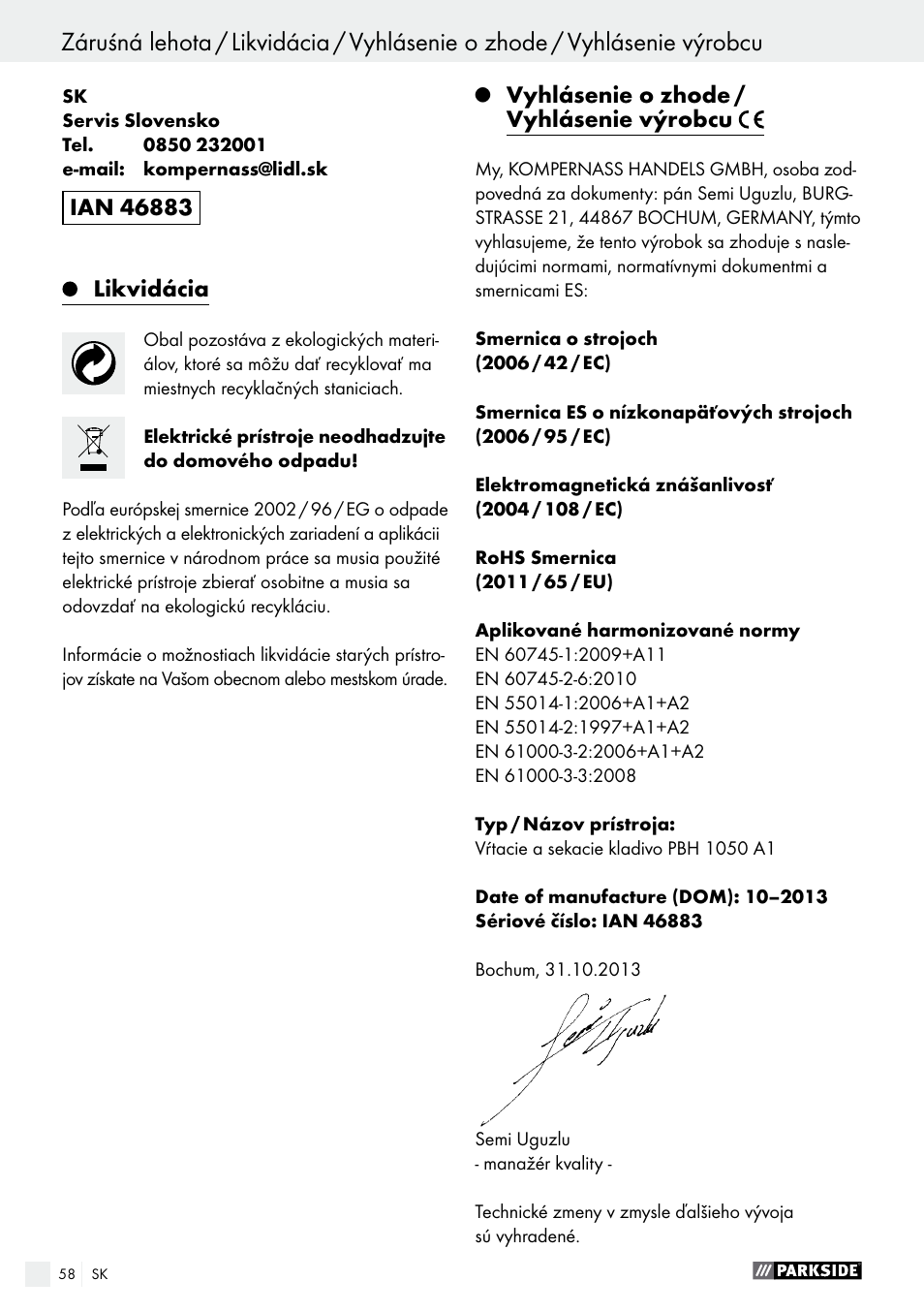 Parkside PBH 1050 A1 User Manual | Page 58 / 68
