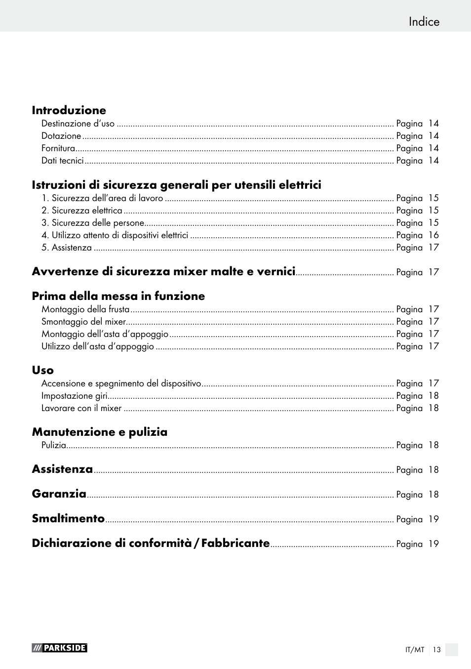 Indice | Parkside PFMR 1400 B1 User Manual | Page 13 / 36